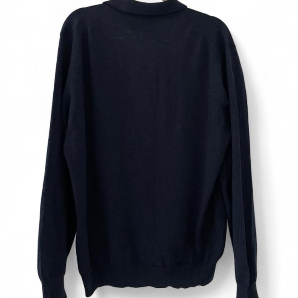 100% Merino Wool Navy Long Sleeve Polo Sweater - Picture 5 of 5